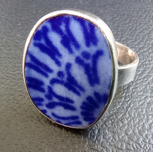 Ming Dynasty porcelain sterling silver ring - Picture 2 of 3